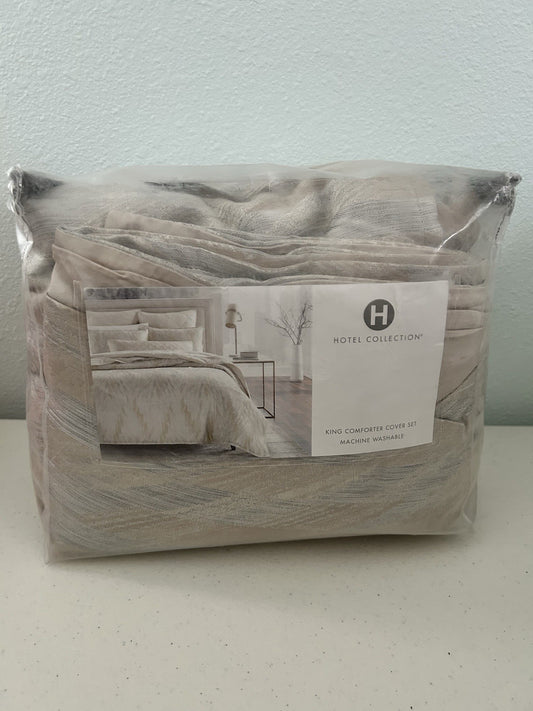 Hotel Collection Textured Chevron 3-Pc. Duvet Cover Set, King, gold
