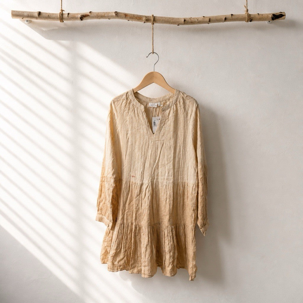 Dotti Ombre Cotton Swim Cover-Up Dress, Tan Beige, M
