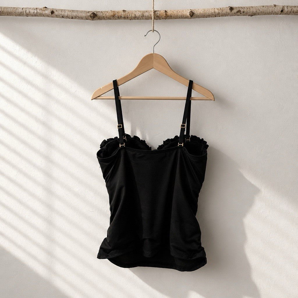 La Blanca Black Goddess Ruffled Tankini Top women's 14