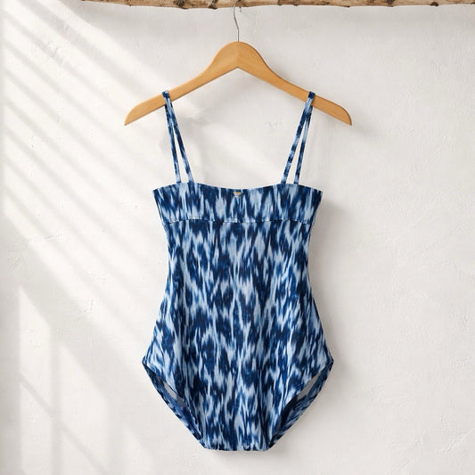 Anne Cole Tie Dye Ikat One-Piece Blue Swimsuit Underwire Drape Front 10