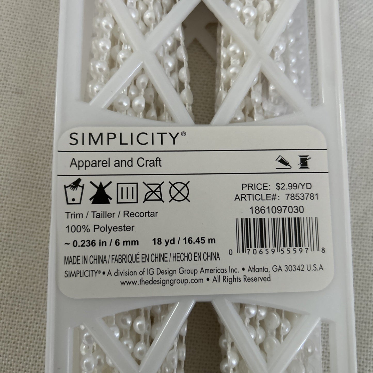 Simplicity Apparel And Craft Bead Pearl Trim 18 Yards 6mm New