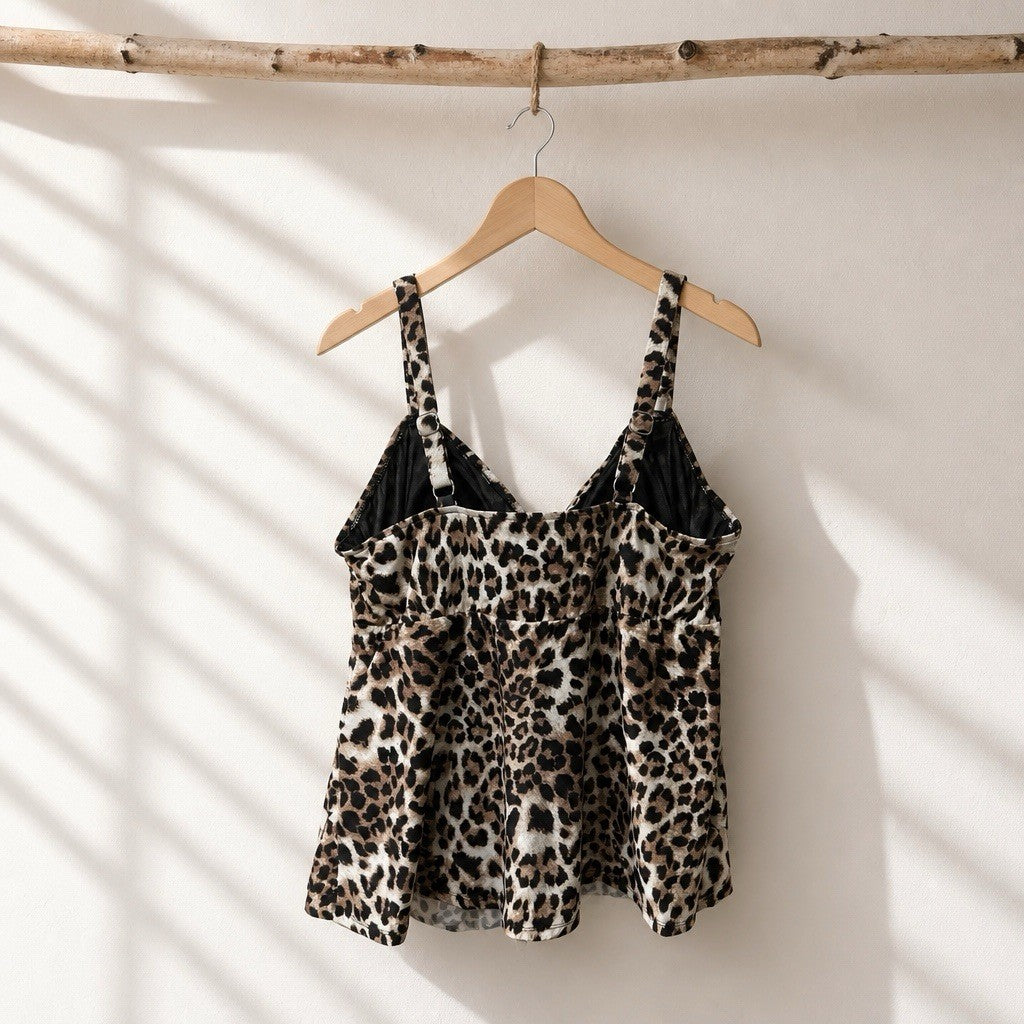 Swim Solutions Triple Tier Tankini Top Plus 20W Animal Print