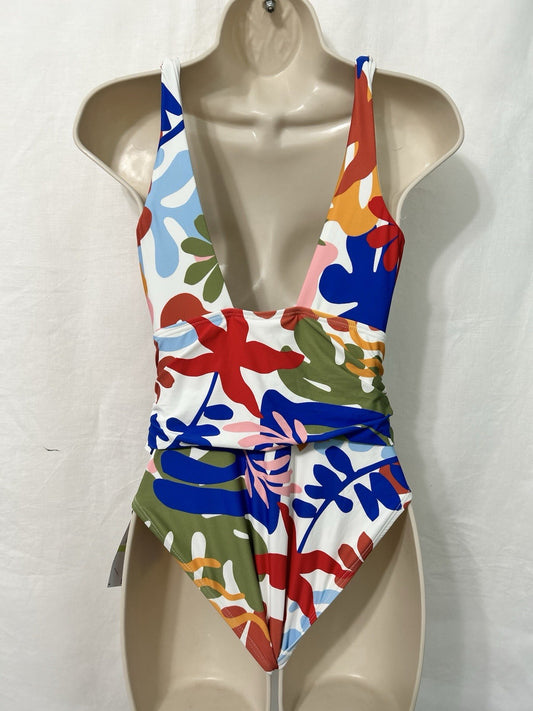 Vince Camuto One Piece Swimsuit Plunging Neckline Sash $130