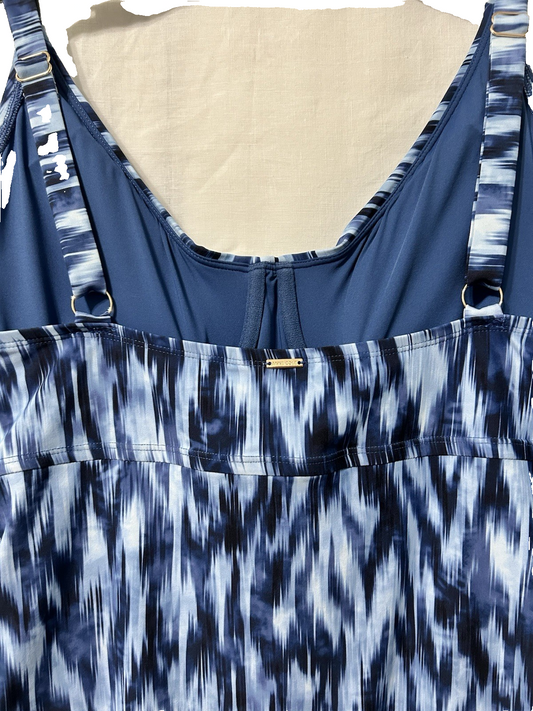 Anne Cole Plus 22W Printed Front Underwire Tankini Top Swimsuit Blue