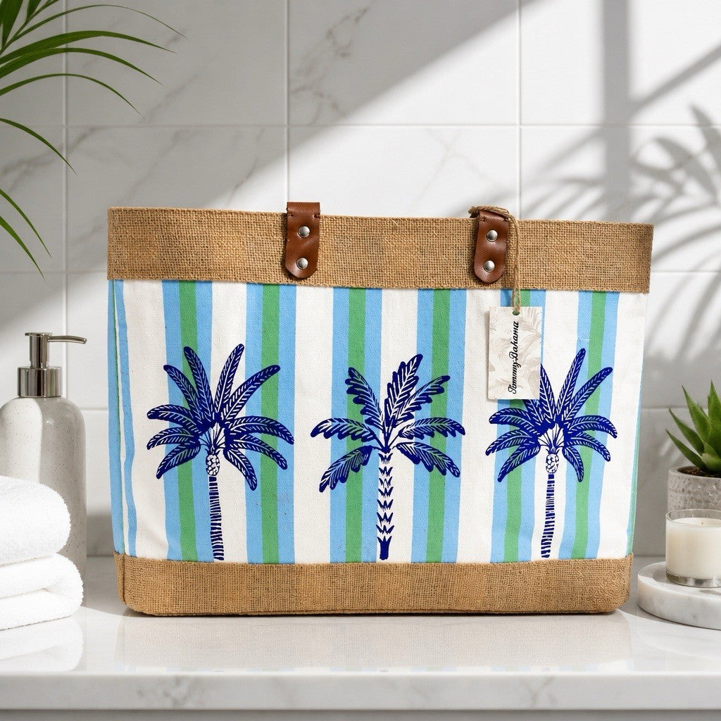 tommy Bahama canvas Burlap Tote Beach Bag