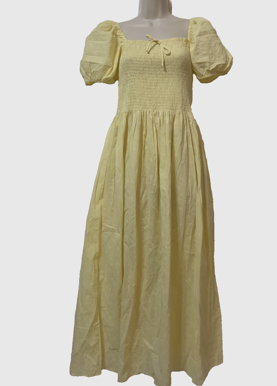 Solid Stripe Corinna Eyelet Dress Cover Up Smocked  M Buttercup Yellow Long $278