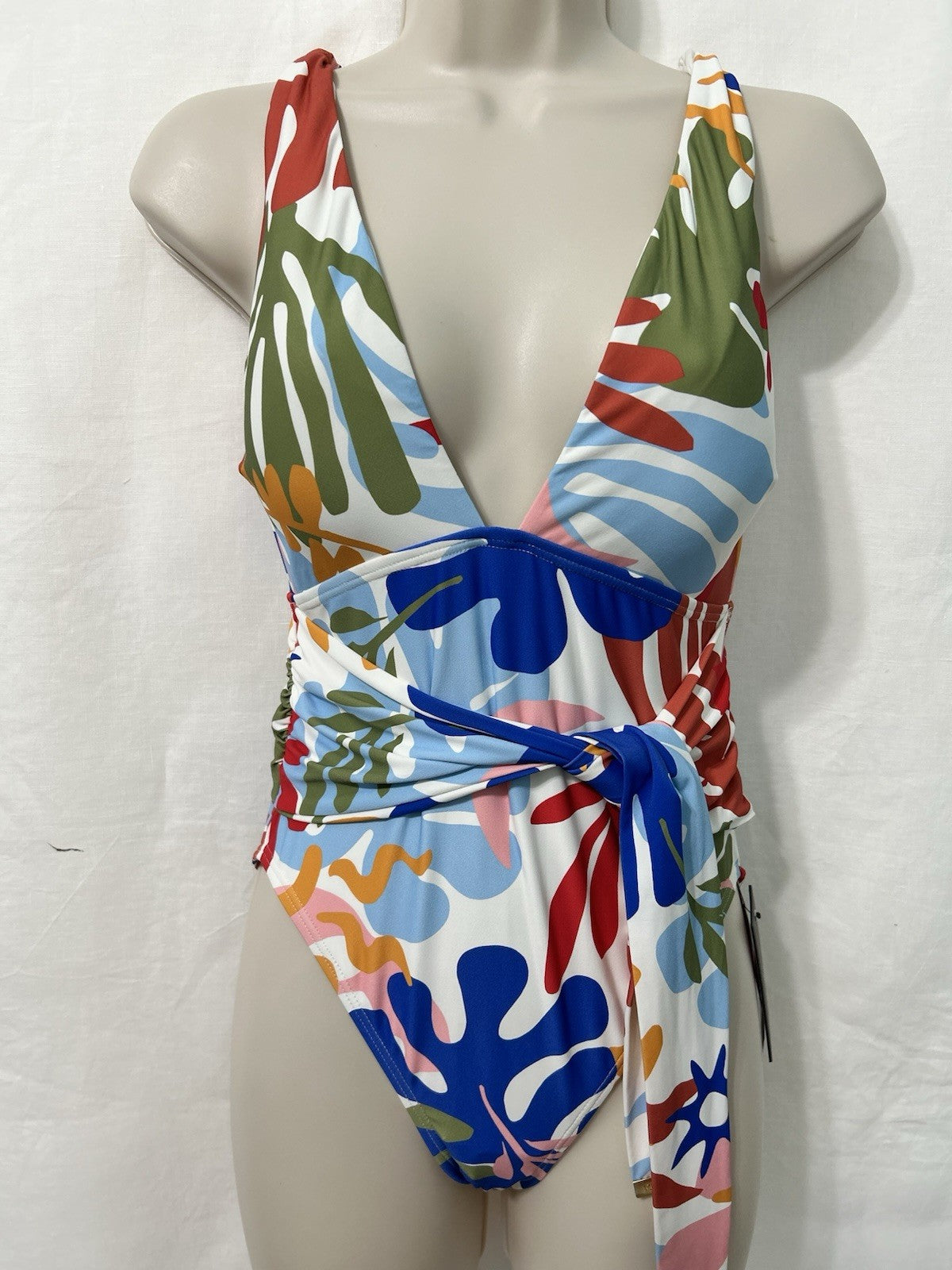Vince Camuto One Piece Swimsuit Plunging Neckline Sash $130