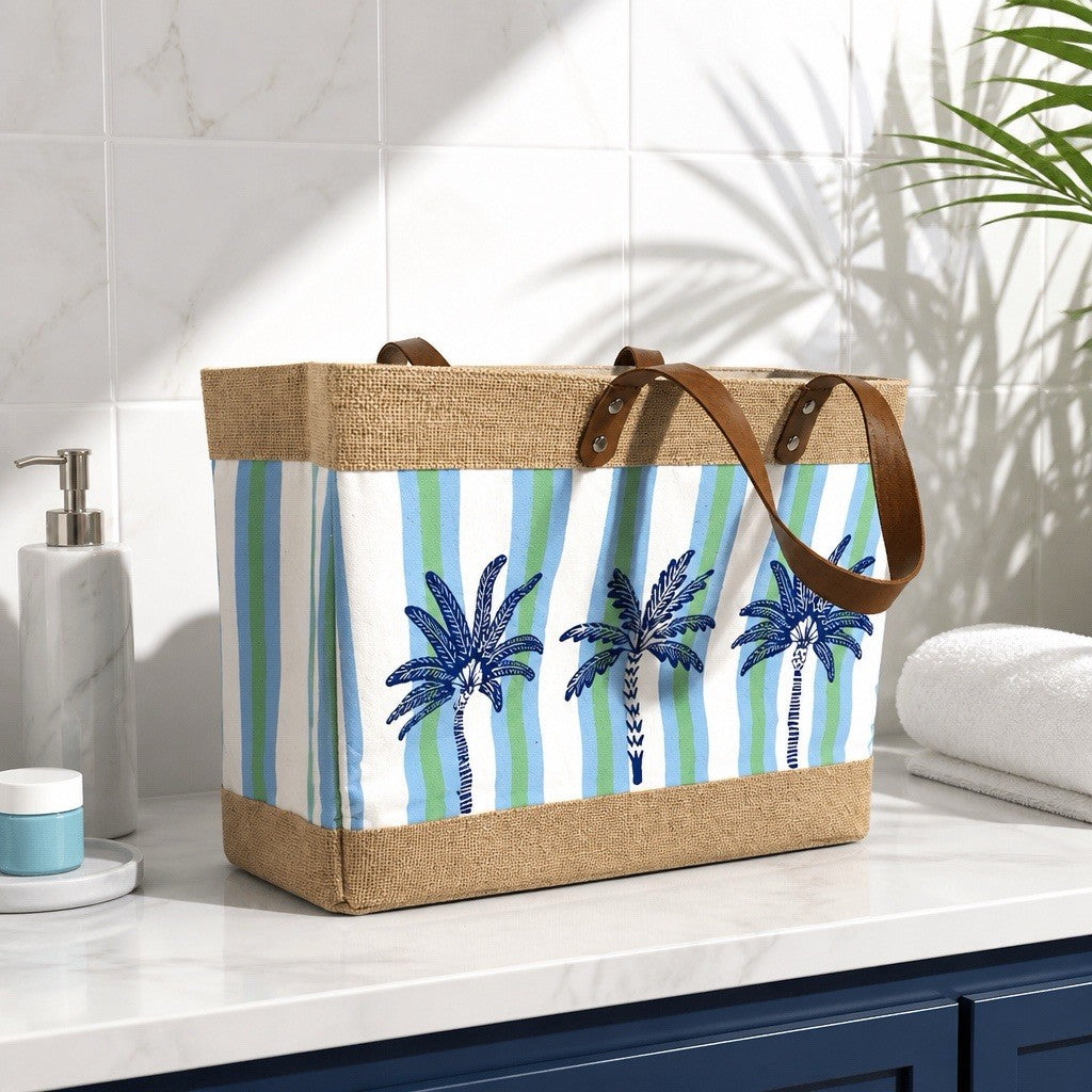 tommy Bahama canvas Burlap Tote Beach Bag