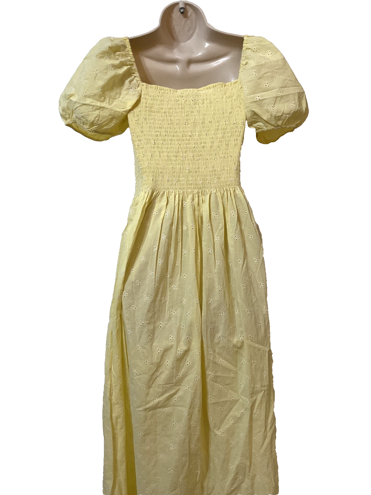 Solid Stripe Corinna Eyelet Dress Cover Up Smocked  M Buttercup Yellow Long $278
