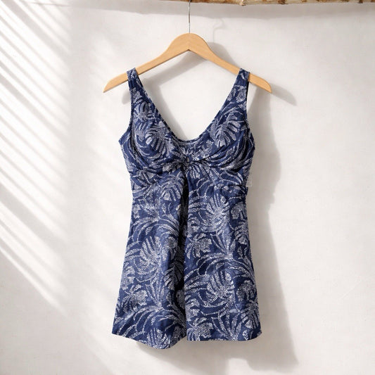 Island Escape Womens 10 Magnolia Swim Dress, One Piece, Navy And White New