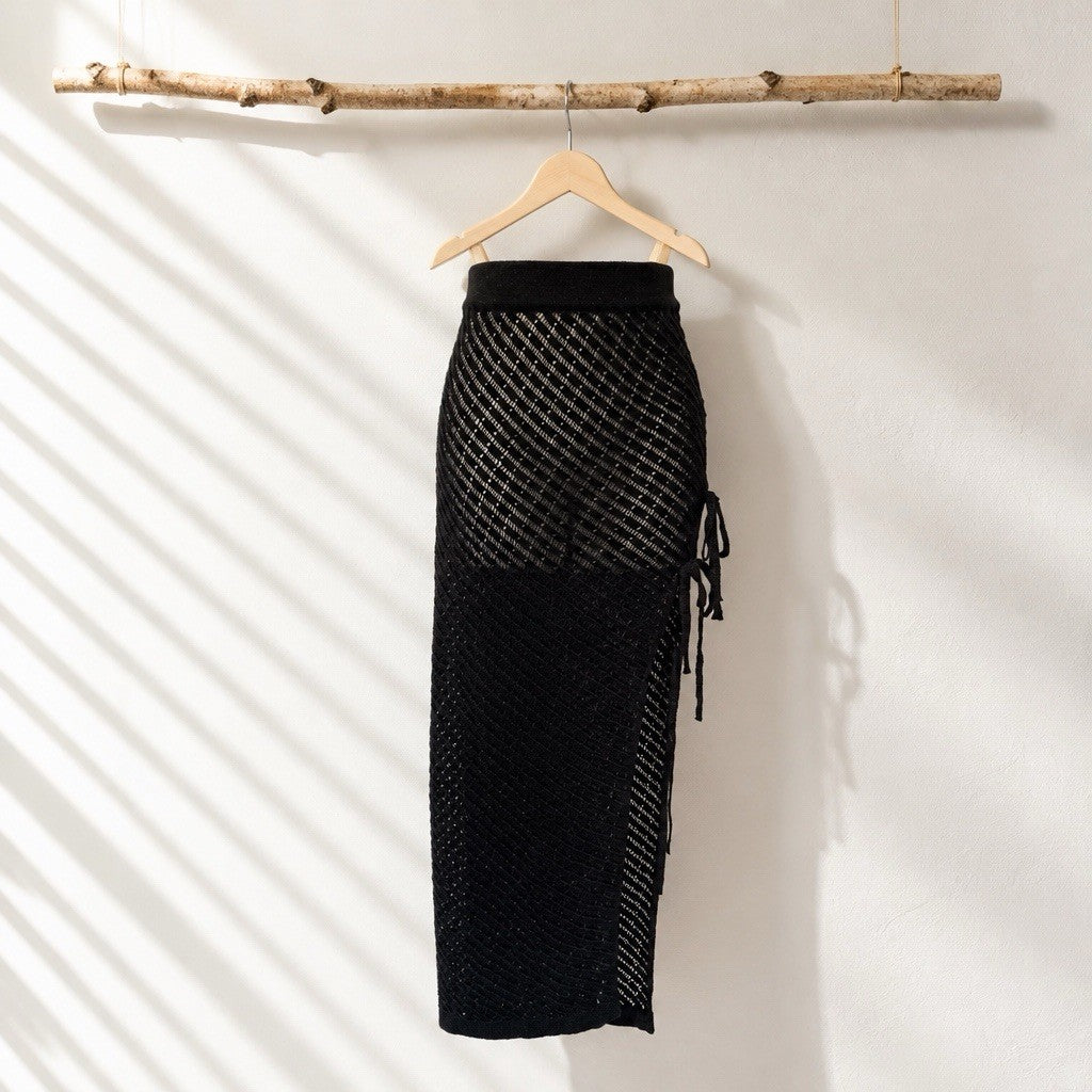 Dotti Women's Crochet Side-Tie Cover-up Maxi Skirt, Black  L
