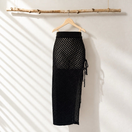 Dotti Women's Crochet Side-Tie Cover-up Maxi Skirt, Black  L