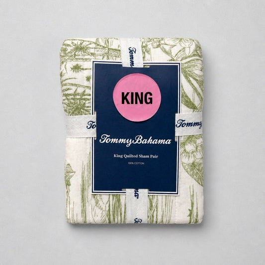 Tommy Bahama Beach Bluff Toile Green King Sham Set 2 Pcs