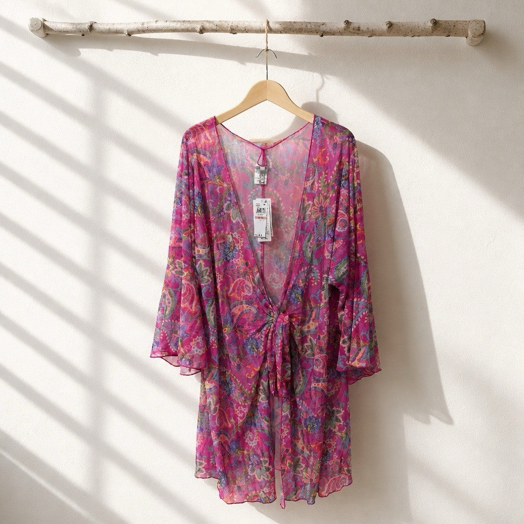 Becca Plus 2X Polynesia Tie-Front Tunic Swim Cover-Up