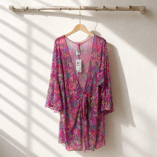 Becca Plus 2X Polynesia Tie-Front Tunic Swim Cover-Up