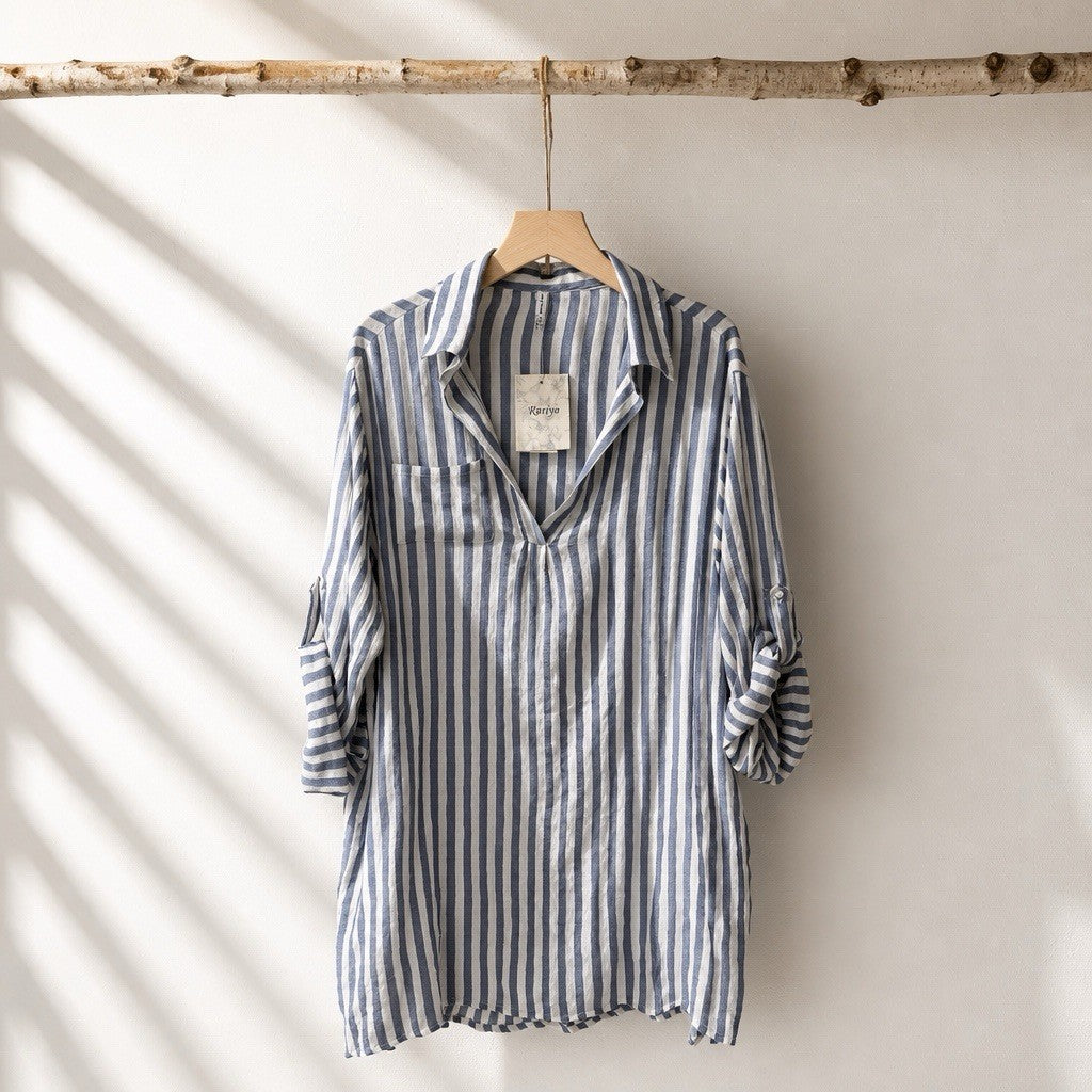 Raviya Womens Blue White Striped Tunic Shirt Cover-Up Swimwear Plus Size 0X