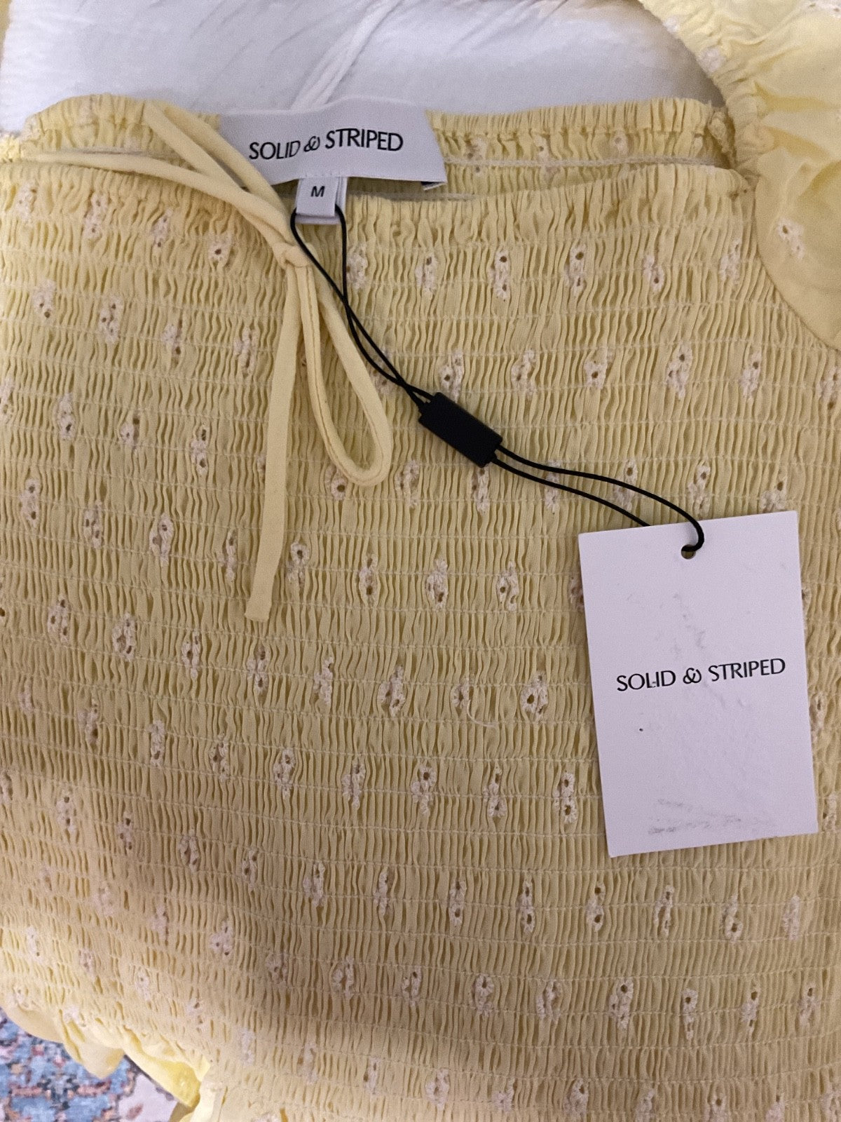 Solid Stripe Corinna Eyelet Dress Cover Up Smocked  M Buttercup Yellow Long $278