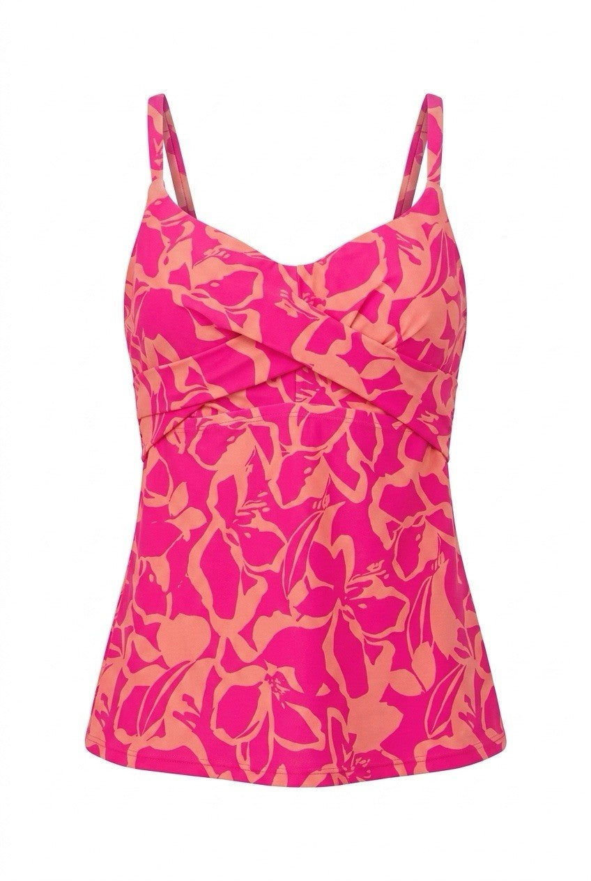 Raisins 16W Aries Floral Twist-Front Tankini Swim Top, Pink