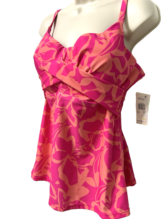 Raisins 16W Aries Floral Twist-Front Tankini Swim Top, Pink