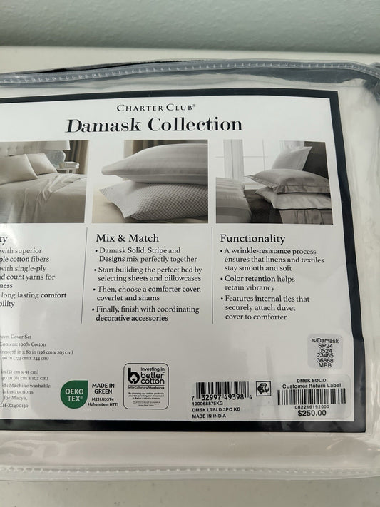 Charter Club 550 TC 100% Cotton 3-Pc. Duvet Cover Set, King, White