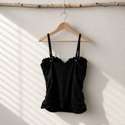 La Blanca Black Goddess Ruffled Tankini Top women's 12