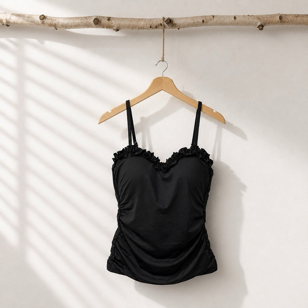 La Blanca Black Goddess Ruffled Tankini Top women's 12