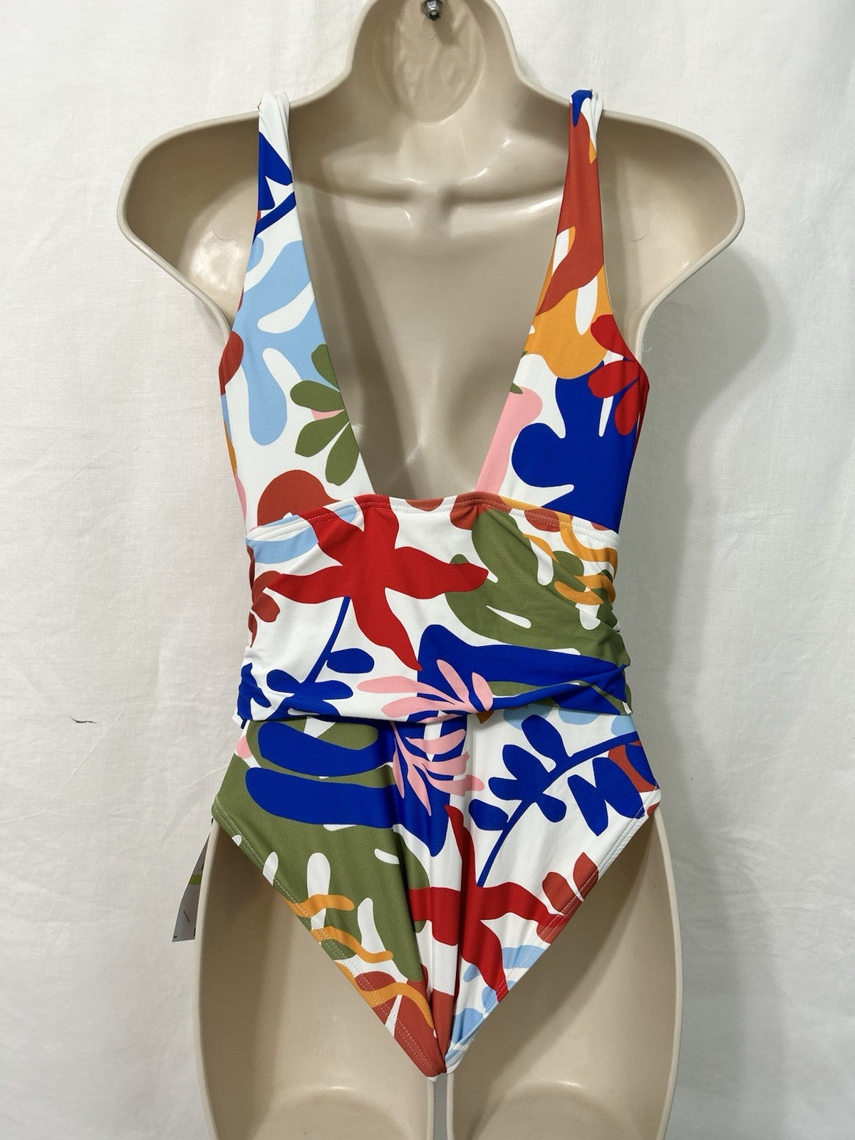 Vince Camuto One Piece Swimsuit Plunging Neckline Sash $130