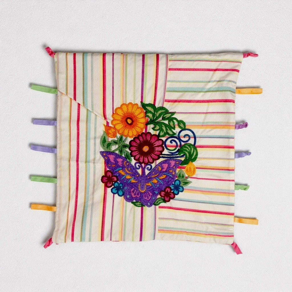 Pottery Barn Teen Striped Mariposa Pillow Cover 16 x 16 NEW Butterfly Floral
