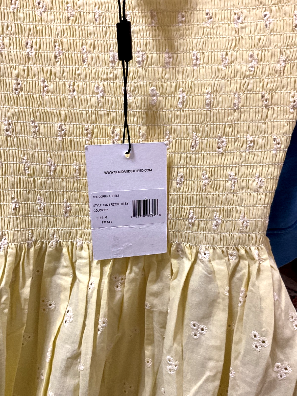 Solid Stripe Corinna Eyelet Dress Cover Up Smocked  M Buttercup Yellow Long $278