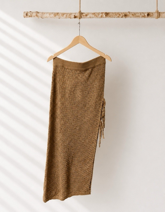Dotti Women's Crochet Side-Tie Cover-up Maxi Skirt, Taupe Metallic Gold Lurex, M