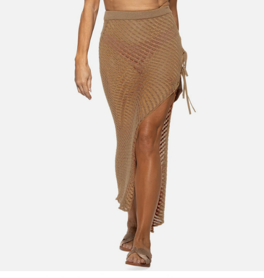 Dotti Women's Crochet Side-Tie Cover-up Maxi Skirt, Taupe Metallic Lurex, L