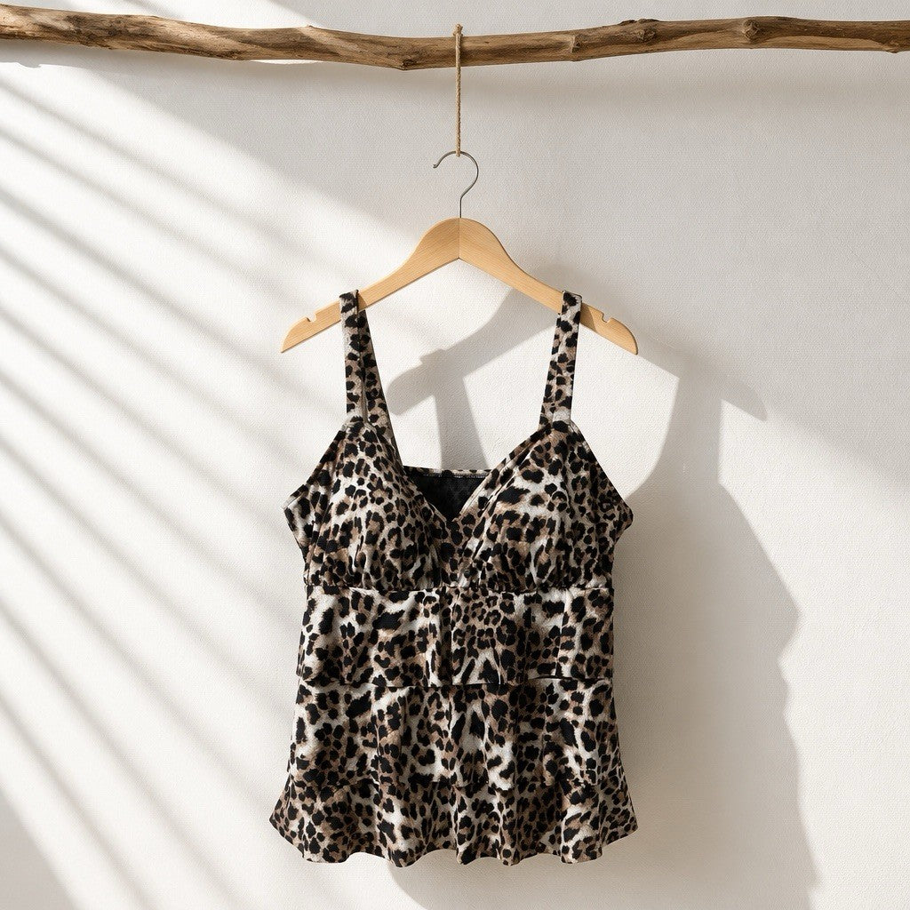 Swim Solutions Triple Tier Tankini Top Plus 20W Animal Print