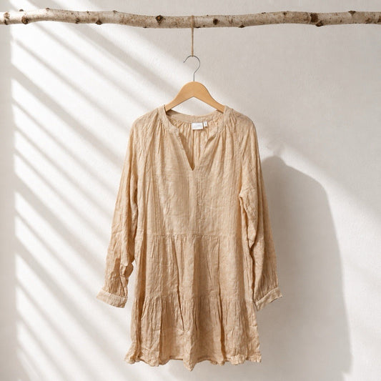 Dotti Ombre Cotton Swim Cover-Up Dress, Tan Beige, M