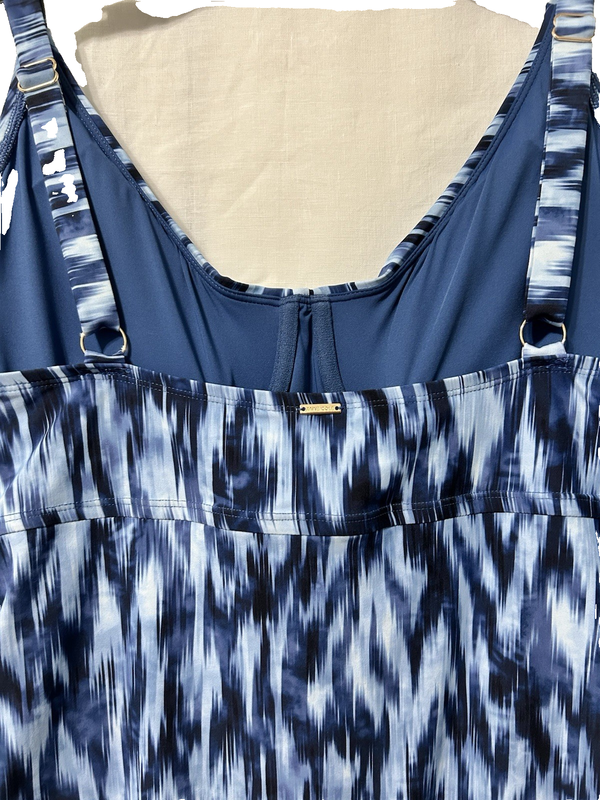 Anne Cole Plus 22W Printed Front Underwire Tankini Top Swimsuit Blue