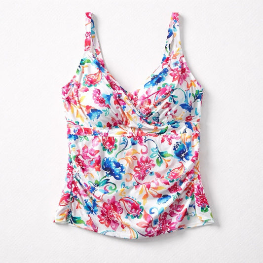 Anne Cole Watercolor Paisley Underwire Surplice Tankini Top 22W