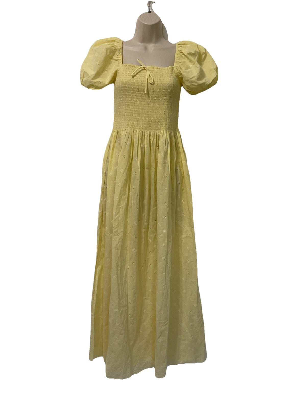 Solid Stripe Corinna Eyelet Dress Cover Up Smocked  M Buttercup Yellow Long $278