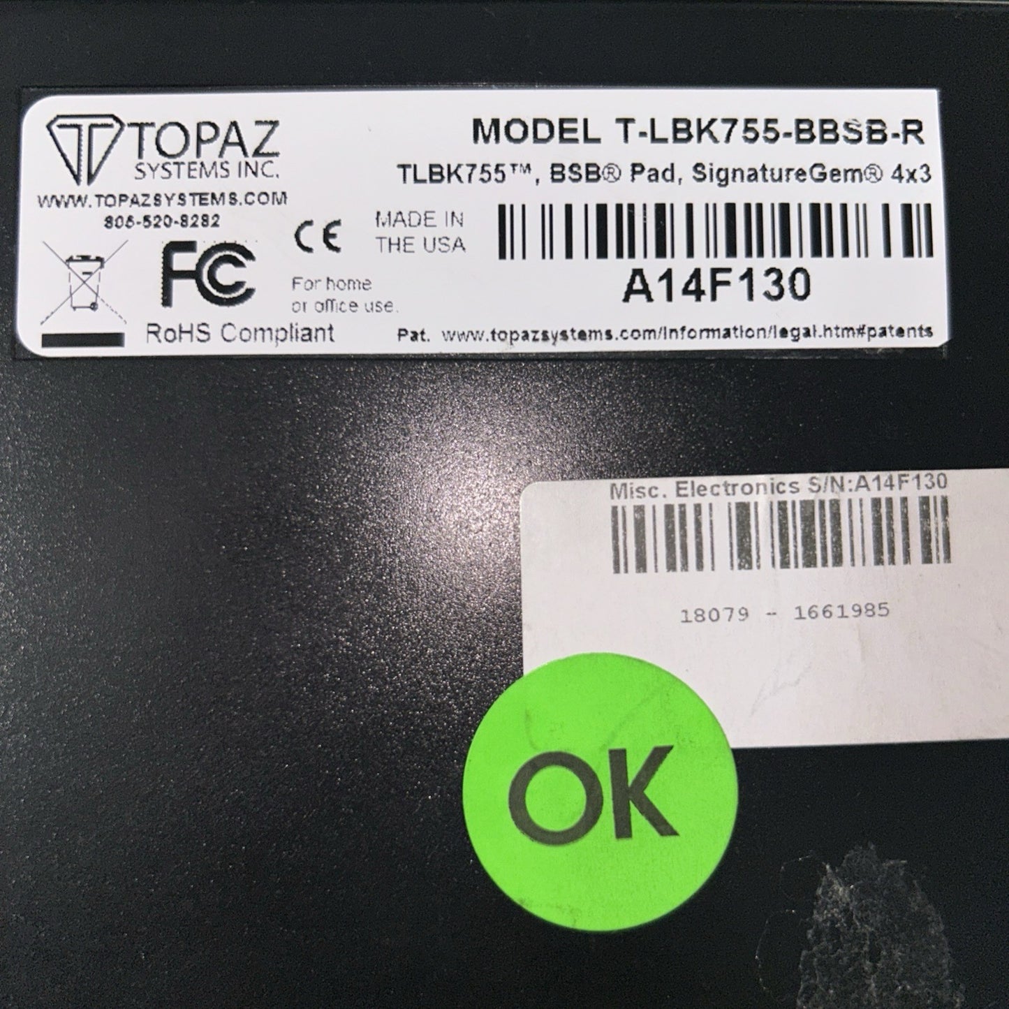 Topaz Systems T-LBK755-BBSB-R without Pen