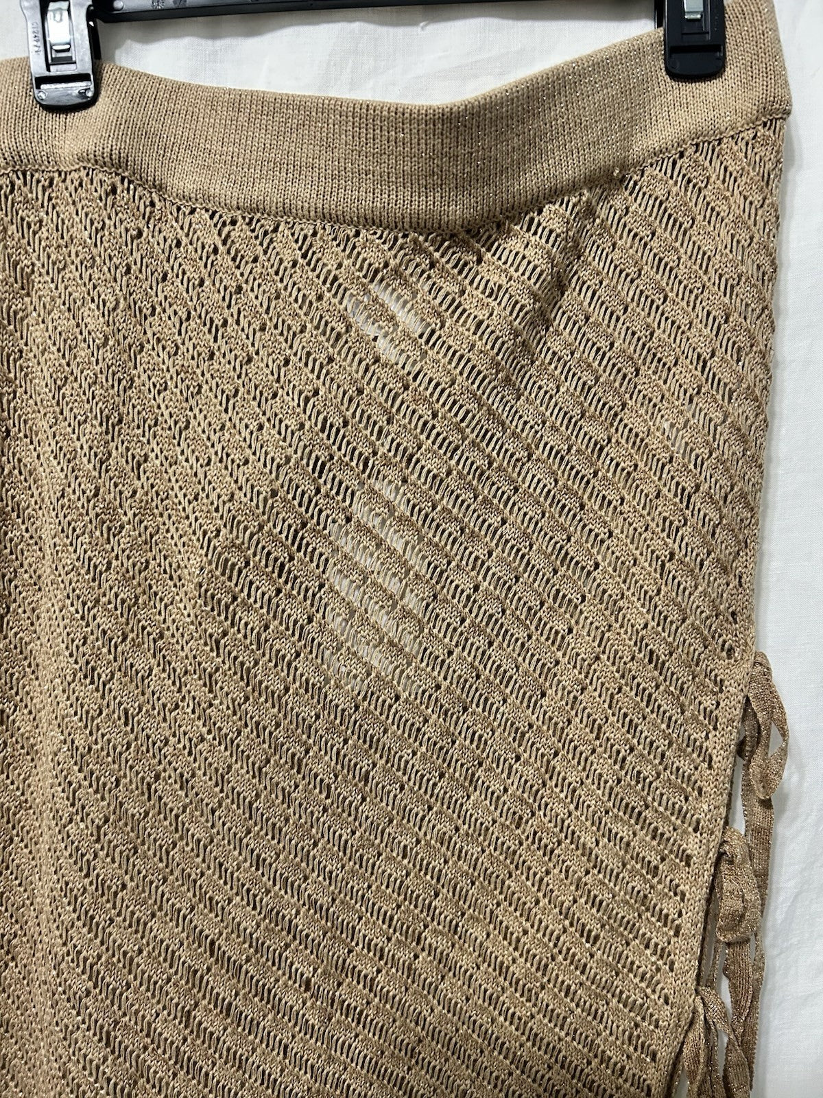Dotti Women's Crochet Side-Tie Cover-up Maxi Skirt, Taupe Metallic Gold Lurex, M